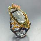 Handmade 42 ct Natural Green Amethyst Ring 925 Sterling Silver Size 7.5 /R465531