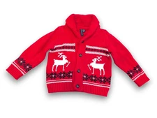 Janie And Jack Fair Isle Red Reindeer Shawl Collar Cardigan Boys 12-18 Months
