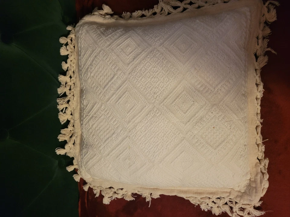 Almohada con flecos de arpillera de 20" en Tlt usada como decoración solo de hogar transparente y limpio 5 disponibles Foto 3 de 4