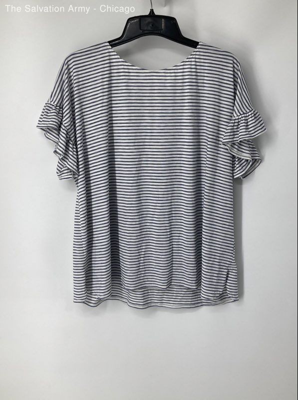 Max Studio Womens Navy White Striped Round Neck Short Sleeve Blouse Top Size 2X