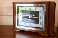 Smiths Sectric Mantel Clock Quartz chrome and wood.