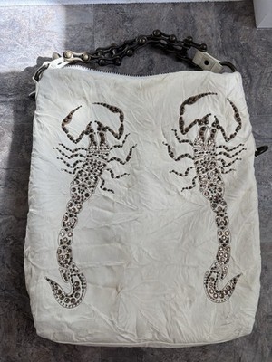 Thomas Wylde Beige Lambskin Leather Brass Chain Scorpion Shoulder Bag Handbag