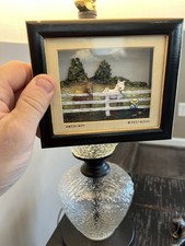 Vtg Wooden Country Rustic Shadow Box Children on Fence Amish 3d Art Horses