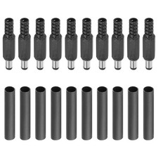 5.5x2.5mm DC Male Plug, 10 Pack DIY DC Barrel Connector with Heat Shrink Tube