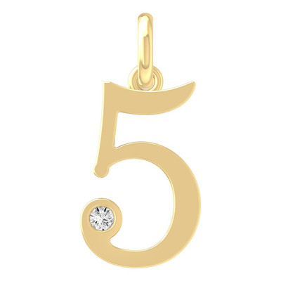 Lab Grown Diamant 10K Gelbgold Nummer 5 Anhänger 18'' Silber Kabel Kette