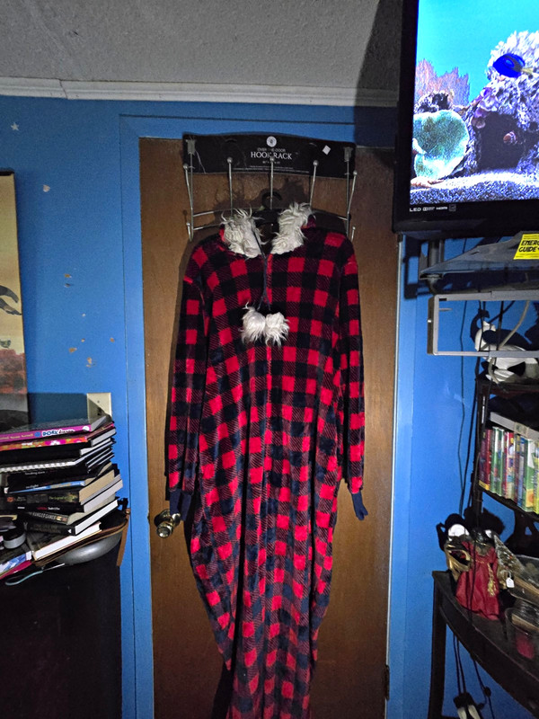 Women’s Plaid Fleece Hooded Zip One-Piece Sleeper Faux Fur Trim 2XL