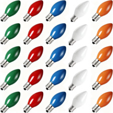 25 Pack C7 Multicolor Christmas Replacement Bulbs 5W Vintage Ceramic Light Bulbs