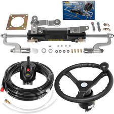 Hydraulic Outboard Boat Steering Kit 26ft Hose 300HP Helm Pump Steering Wheel