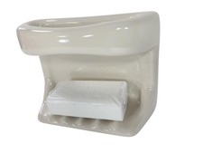 Beige Bone Almond Ceramic Soap Dish Tray Cloth Bar Washcloth Holder Bath Show...