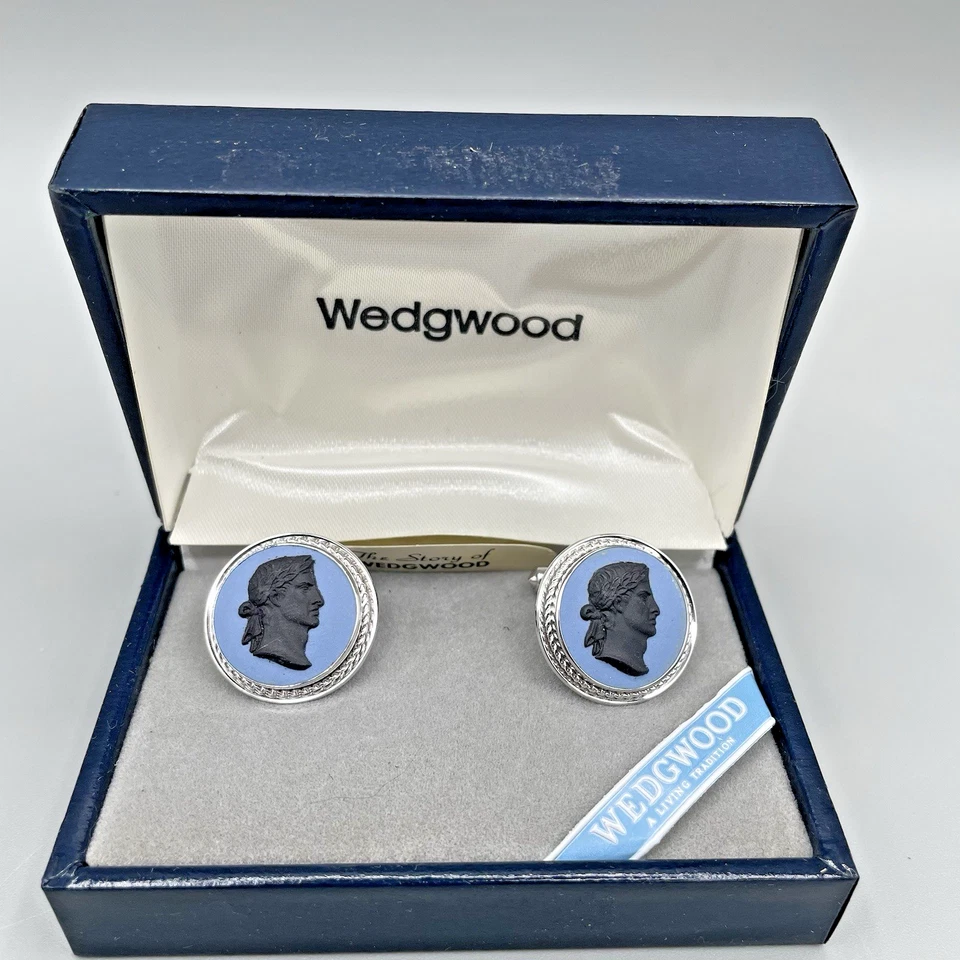 Gemelos camafeo de jaspe azul Wedgwood y corbata de plata esterlina Destino de colección nos Foto 3 de 4
