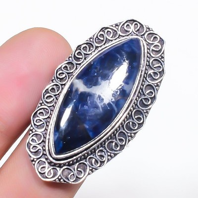 Sodalite Gemstone Ring Handmade Unique Design Gift Vintage Jewelry 8.50'' VR 1969