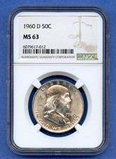 1960 D NGC MS63 Franklin Half Dollar 50c Silver US Mint 1960-D MS-63 Blast White