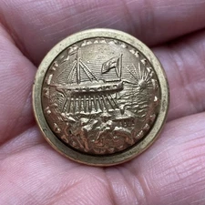 Antique Brass Ship Button Pettibone Mfg Co Granite NH State   Fraternal Uniform