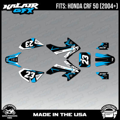 Graphics Kit for Honda CRF50 (2004-2012) or (2013+) Evader- CyanBlack