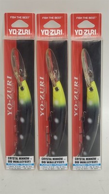 3 Yo-Zuri Crystal Minnow Deep Diver Walleye Floating Lures, 4 3/8'', Zombie NEW