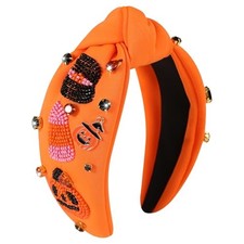 Halloween Headbands for Women Girls Beaded Pumpkin Candy Candy Corn Orange-2
