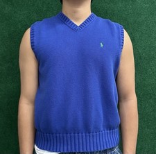 Vtg Polo Ralph Lauren Knit Sweater Vest Mens Size L Navy Blue Preppy Classic