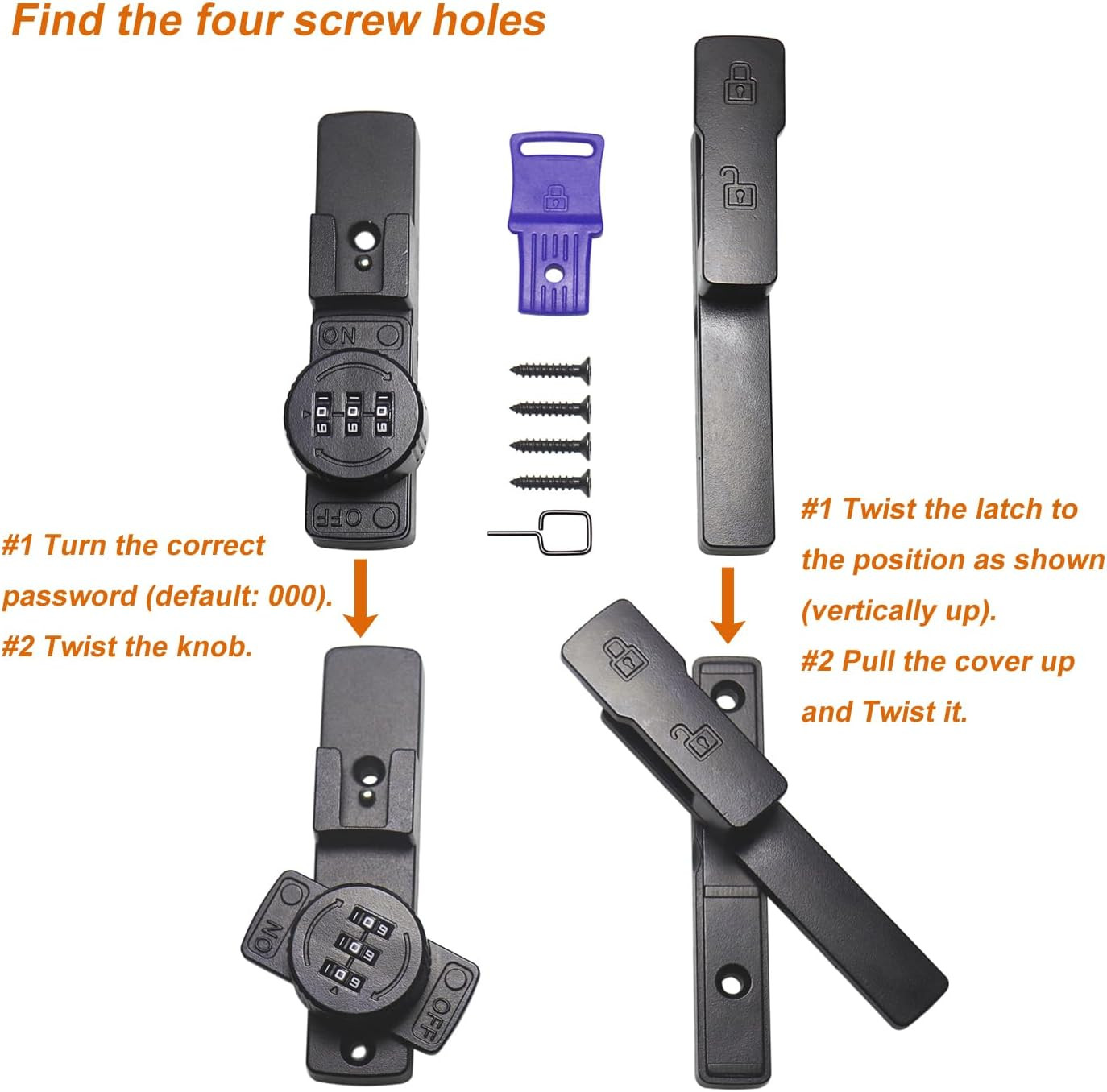 Flip Latch Lock with Combination 90/180 Degree Sliding/Swinging Door Lock Latch