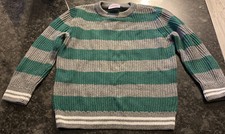 Hanna Andersson boy's sweater striped gray and green sz US 4 Pre-Owned