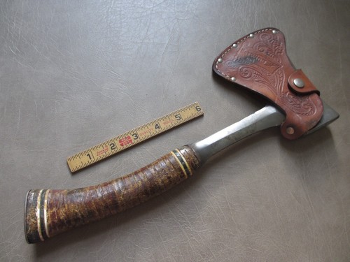 Vintage Estwing No. 1 Camping Hatchet, Stacked Leather Handle Axe Plus Sheath