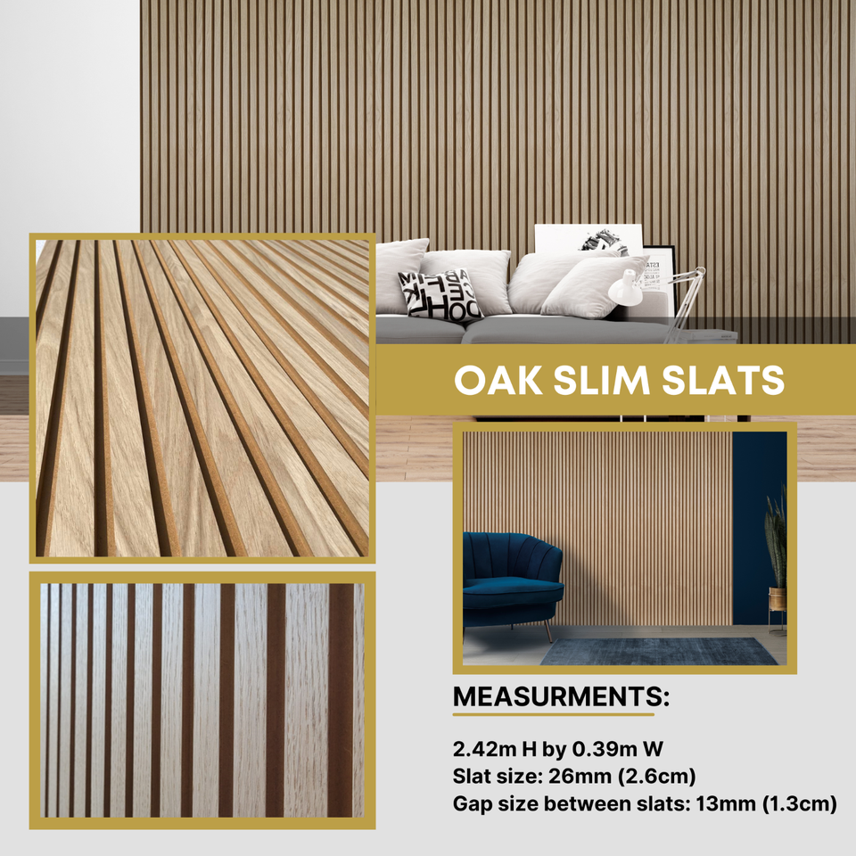 Oak Veneered Slatwall Panel Vertical Slim Slat Featured Wall Décor Free