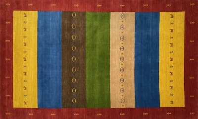 Tapis 100% Laine 200x300 Cm Vert Bleu Or Tissé À La Main Gabbeh Orient BR12 - Photo 1/4