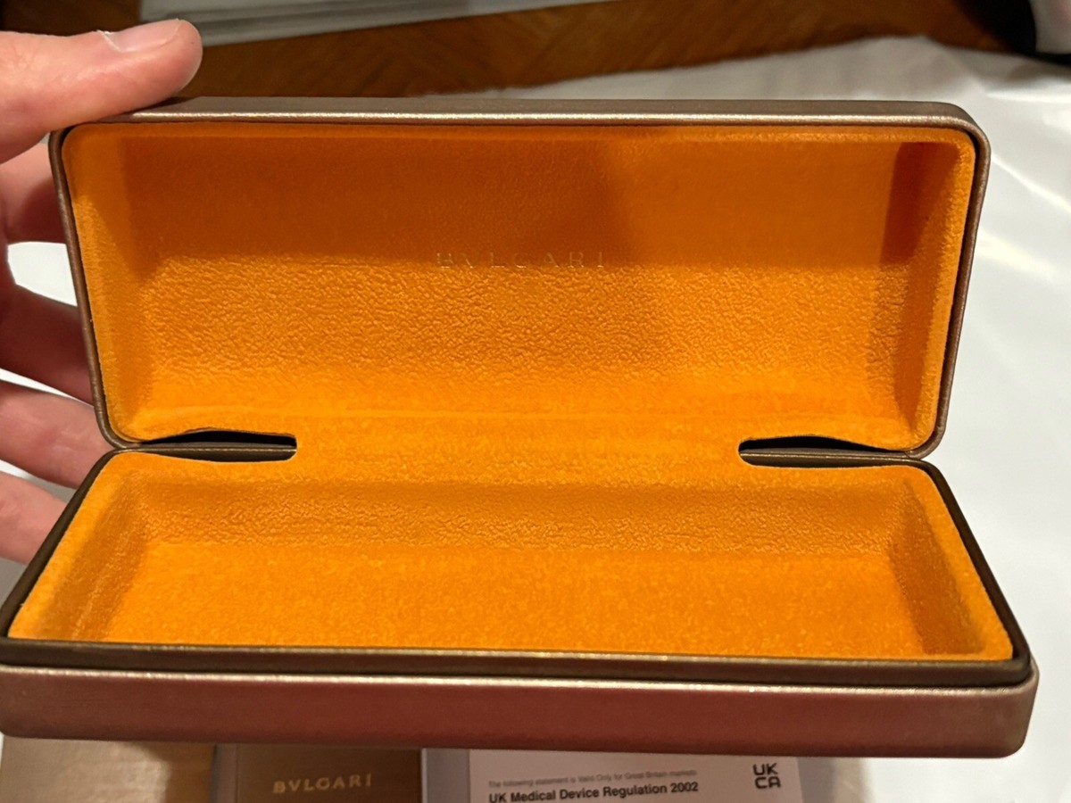 BVLGARI メガネケース シャンパンゴールド BVLGARI Gold Hard Clamshell Eyeglasses Sunglasses Case Cloth Card