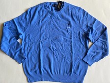  110 NWT Mens Polo Ralph Lauren Logo Soft Cotton Crewneck Pullover Sweater Blue