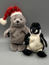 2 Vintage Christmas Coca-Cola Collectibles Bean Bag Plush-Seal 1997-Penguin 1999