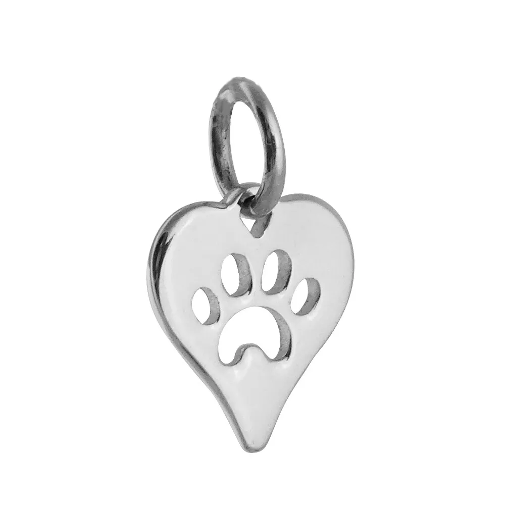 Tiny Paw in Heart Charm 925 Sterling Silver Paw Print Pendant