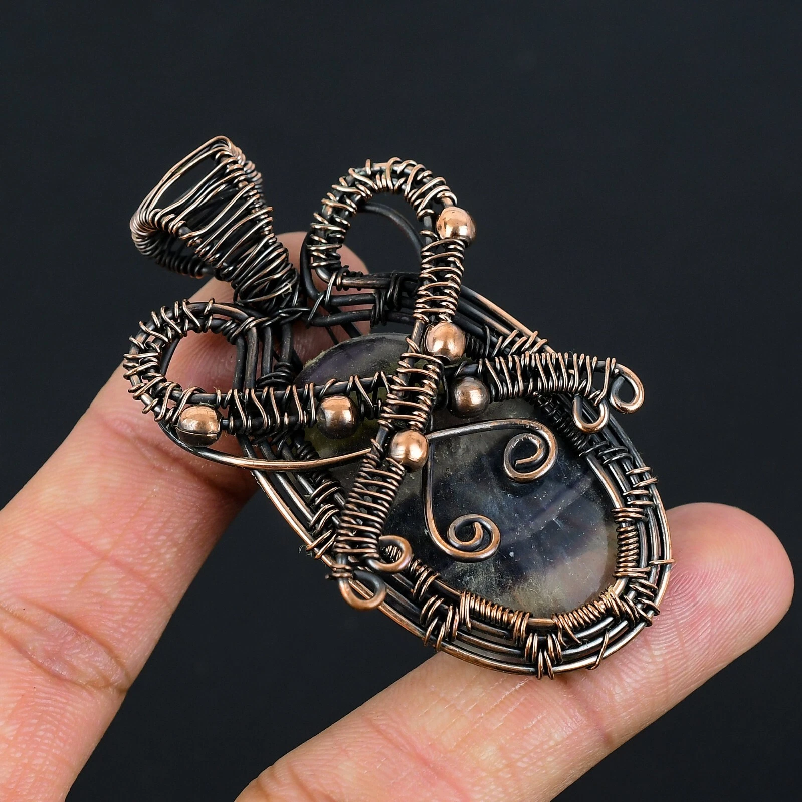 VETEMENTS Ciondolo Involucro Rame Pietra Preziosa Fluorite Fatto a Mano Gioielli Filo Involucro Rame Regalo Per Lei