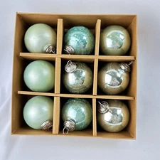 Green Blue Aqua Kugel Style Glass Heavyweight Christmas Ornaments Set Of 9