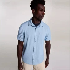 VRST Men's Refined Knit Short Sleeve Button Up Collared Shirt Muted Denim XL