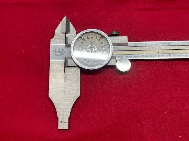 Helios Dial Caliper with Nib Jaws, White Face, 6"   - VINTAGE -leather case - Image 4 of 4