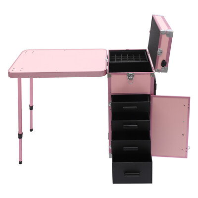 Rolling Manicure Table Nail Desk Train Case Cosmetic Trolley Makeup Train Case