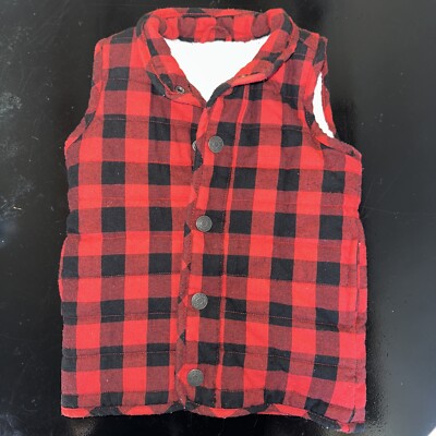 Mud Pie Boys Girls Size 4T 5T Red Black Buffalo Plaid Sherpa Vest Quilted 