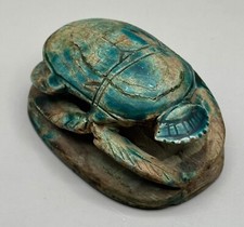 extremely rare ancient Egyptian large glazed stone scarab seal statue ca 500bce