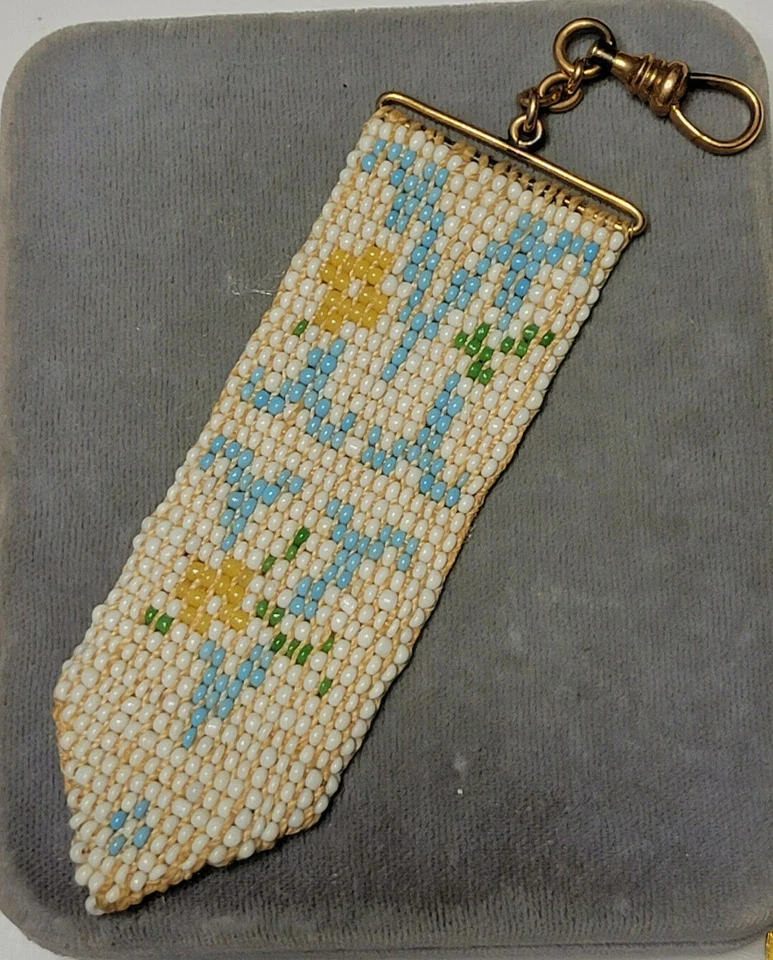 Victorian Hand made Woven Seed Beaded MV Monogram Watch Fob Swivel 4a 17 - Image 2 of 4