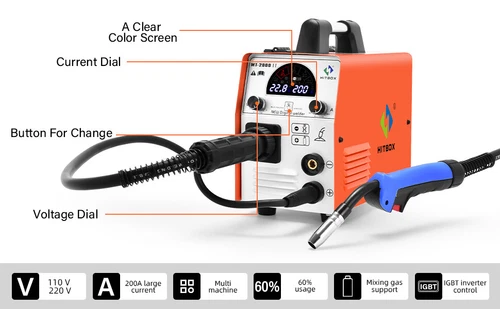 HITBOX 4 in 1 MIG Welder 200A 110V 220V Inverter Gas MMA TIG MIG Welding Machine - Picture 8 of 14