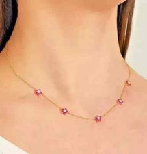 2Ct Round Simulated Ruby Diamond Flower Station Necklace 14K Yellow Gold Plated