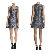 ALICE + OLIVIA Blue/Grey Embroidery Paisley A-line Flare Cocktail Dress Size 6