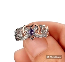 Elegant Promise Ring Sparkling Heart Infinity Design Shining Gemstone Size 8 💎