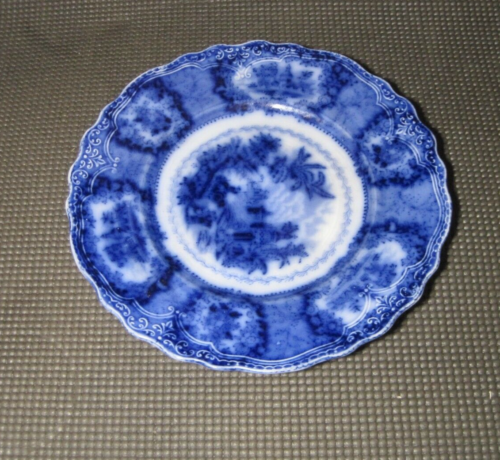 Assiette antique bleu flux neuve poterie de quai motif oriental 9 pouces vintage - Photo 1 sur 7