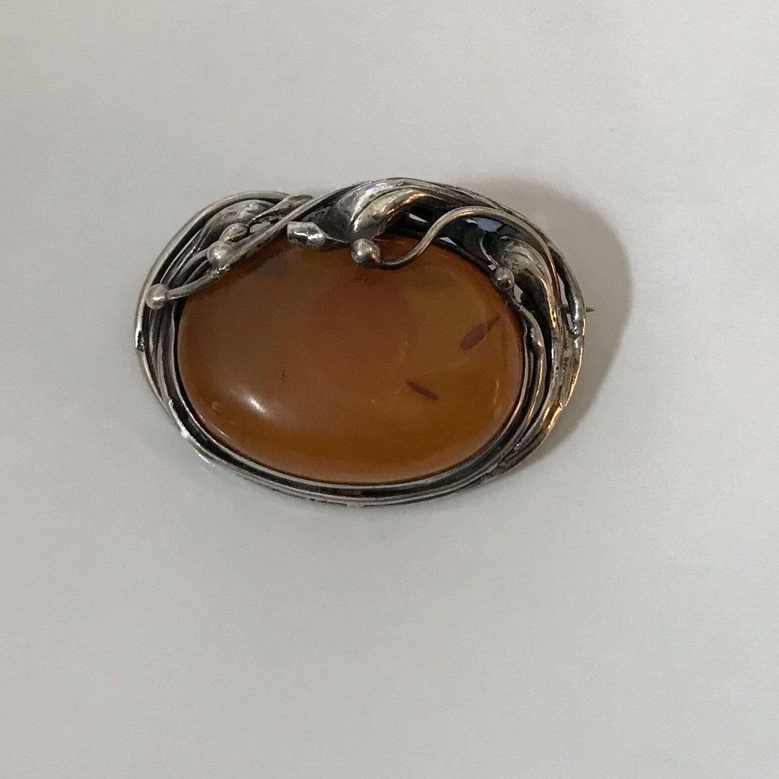 Antique Art Nouveau Sterling Silver Large Amber B… - image 1