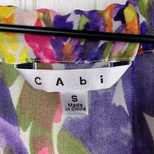 CAbi #730 Sheer Petals Tank Top Size Small Watercolor Floral Faux Wrap Colorful - Picture 7 of 9