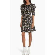 NWT!! REBECCA TAYLOR La Vie Posey Floral Ruched Dress Winter Black Small