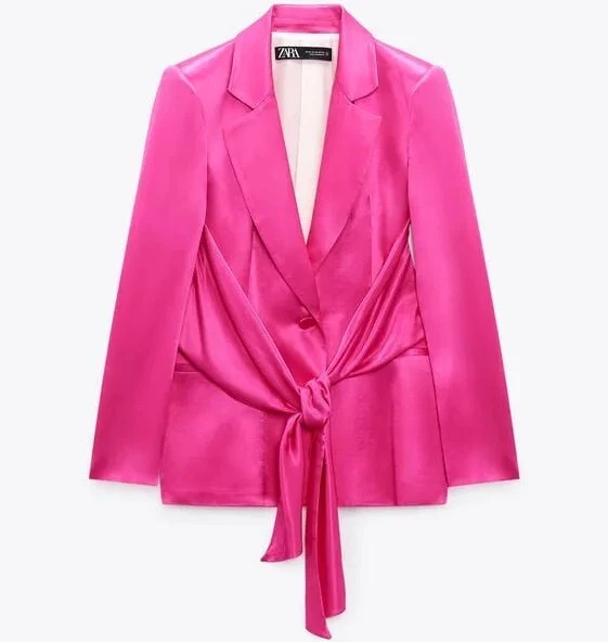ZARA SATIN BLAZER WITH TIE SIZE M PINK FUCHSIA BNWT eBay