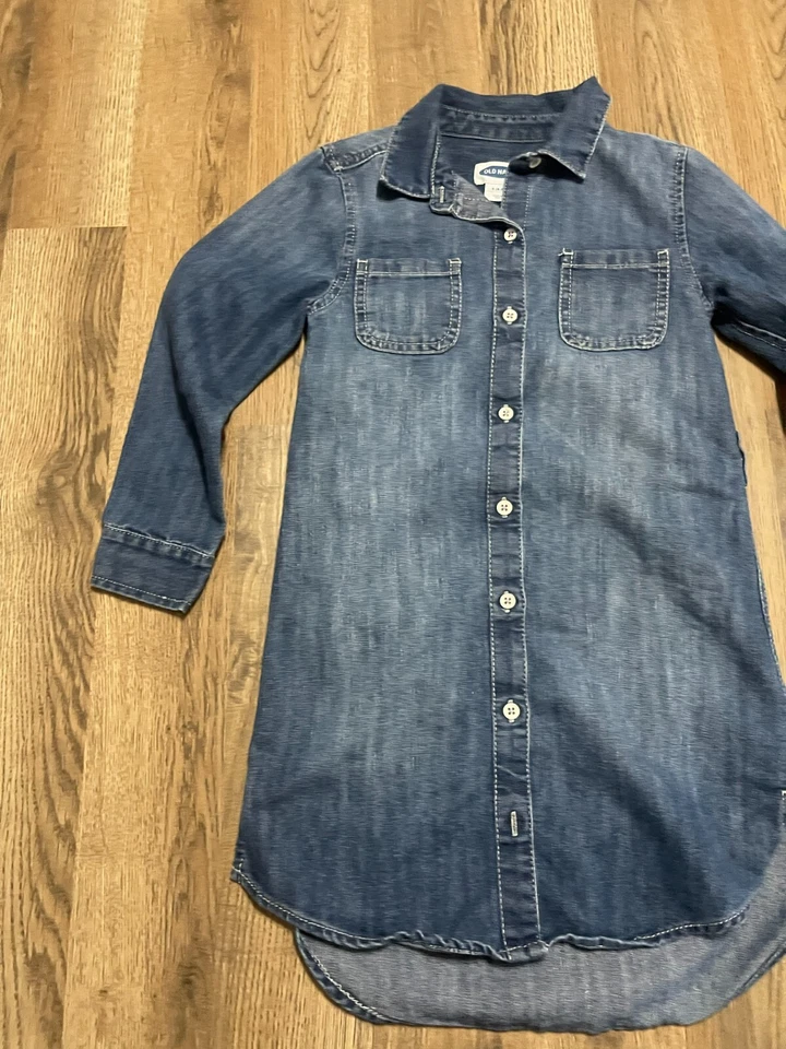 Old Navy Dress, Youth Girl's Size Small, Blue, Jean, Button Up, Long Sleeve - Image 4 of 4