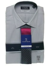 Chaps Ultimate Gray Dress Shirt Tie Set + PS Men's Size 15 1/2 Arm 34/35 New 