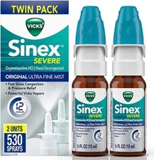 Vicks Sinex SEVERE Nasal Nose Spray Original Ultra Fine Mist,Twin Pack,2 0.5 FL